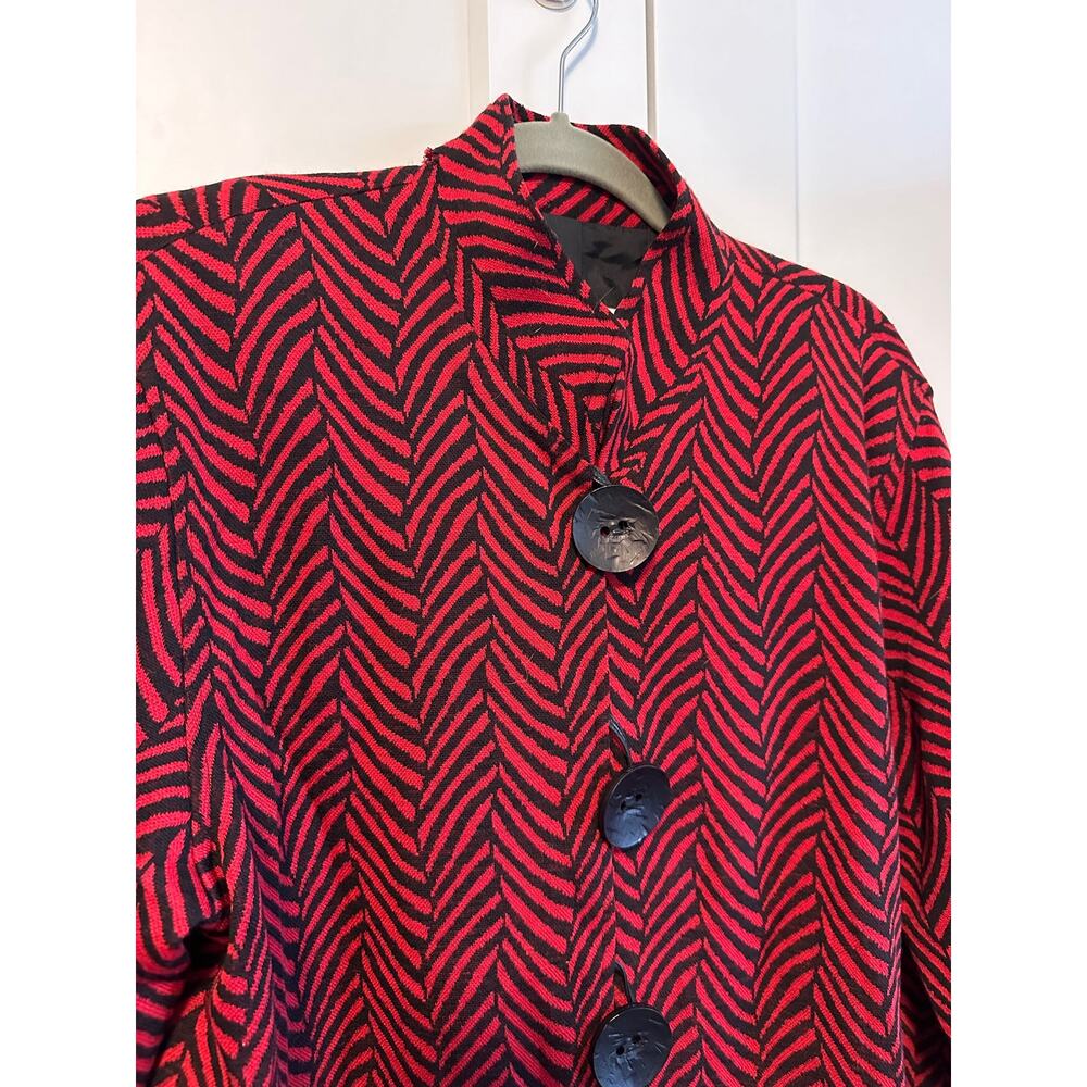 59. Caroline Rose jacket; red and black; Size Large; 100% wool; Made in USA